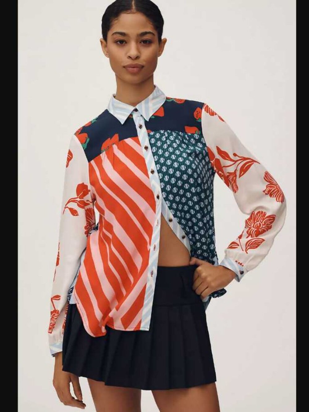 M Maeve x Anthropologie Paz contrast button down shirt blouse red #3 - Picture 2 of 9